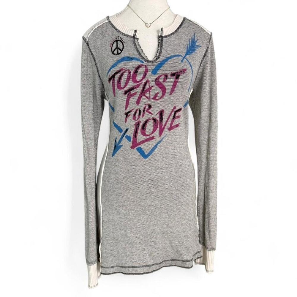 Affliction Y2K vintage biker girl grunge grey long sleeve top peace sign Size L